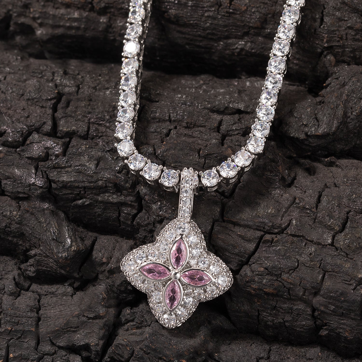 Cubic Zirconia Colorful Four-Leaf Clover Pendant