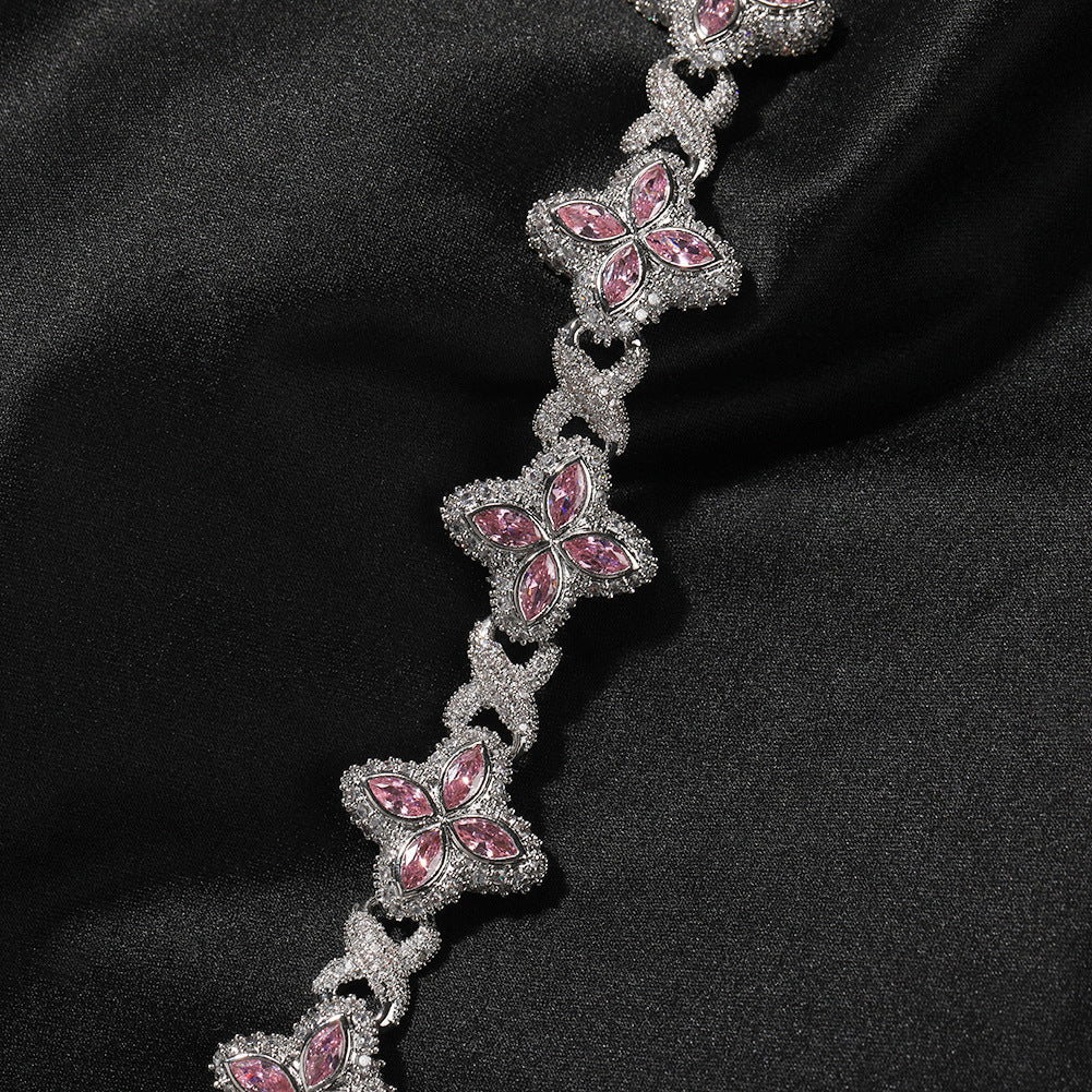 Hip-hop zircon colored infinite four-leaf clover necklace